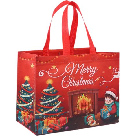 Sac Cadeau De Noël - Sac En Tissu Non Tissé - 32 X 17 X 25 Cm - Pour Emballage Cadeaux Fêtes - 6 Pièces (1/5)