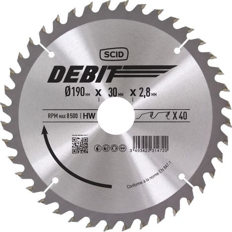 Lame au carbure pour scie circulaire SCID - Epaisseur 2,8 mm - 40 dents - Diamètre 190 mm - Alésage 30 mm