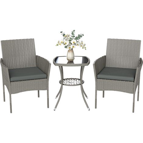 Dark Grey 3-Piece Woven Resin Garden Bistro Set with Table (1/5)