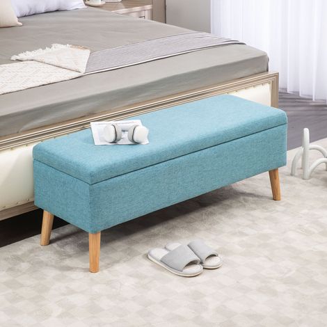 Banco baúl tapizado con almacenamiento 110 x 39 x 45 cm azul de poliéster efecto lino DESVIAE (1/5)