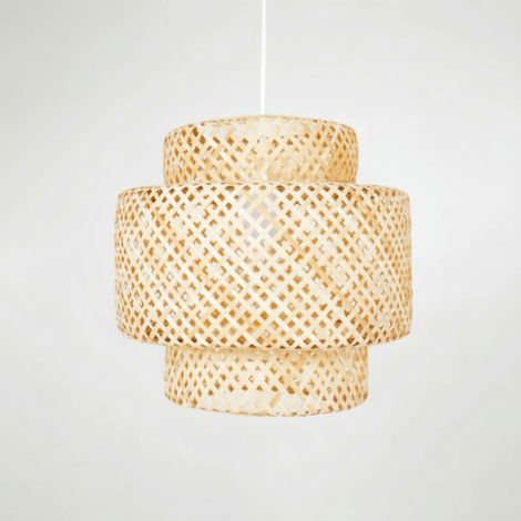 Suspension en osier "JENSEN" - Ø50cm - E27 - Blanc boho chic