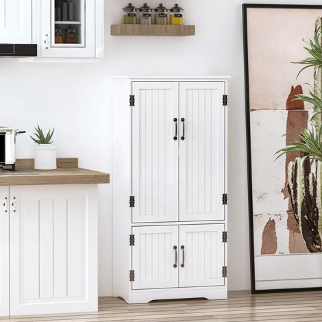 Buffet de cuisine haut, meuble d'appoint avec 4 portes et étagères réglables, 60 x 30 x 123 cm, blanc (1/5)