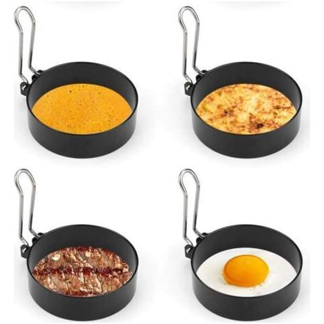 4 Pièce Anneau d'Oeuf En Acier Inoxydable, Moule à Oeufs Frits, Œuf Poché Rond, pour Oeufs Au Plat, Rouleaux d'Oeufs, Steaks, Crêpes Forme de Crêpes Aux Oeufs Frits (1/5)