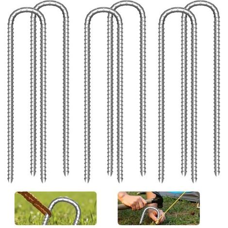 6 Pièces Piquets de Sol en Forme de U, Piquets de Tente en Acier Galvanisé 30cm, Sardines Camping, Crochets en U, Résistant Piquet (1/5)