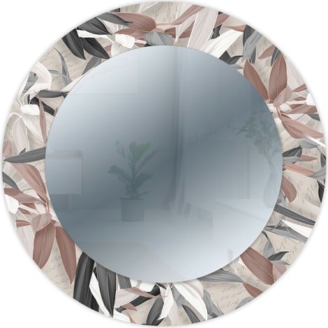 Lupia - Specchio da Parete Rotondo 65 cm, Design Moderno con Cornice Stampata in legno LEAVES MIX, MIRROR FANTASY, per Ingresso, Soggiorno, Camera da Letto, Bagno, Stile Industriale, Classico (1/4)