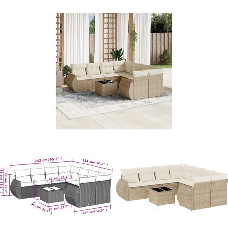 9-tlg. Garten-Sofagarnitur mit Kissen Beige Poly Rattan - Gartenmöbel Set - Outdoor Möbel - Rattan Gartenset - Lounge Set - Esstisch Set - Home & Living (1/3)