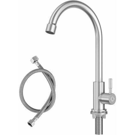 Küchen-Kaltwasserhahn mit Überwurfmutter aus Edelstahl 304, nur für Kaltwasser, geeignet für Kochfelder mit einer Dicke von maximal 4 cm und auch für Außenküchen geeignet.