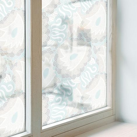 Film Occultant pour Vitre 100x116 cm Protection Décoratif Adhésif Collés sur le Verre PVC pour Chambre Cuisine Salle de Bain Vitrail Plumes délicates (1/5)
