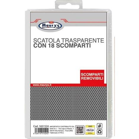MAURY'S SCATOLA TRASPARANTE 18 SCOMPARTI REMOVIBILI 13 X 22 X H 3 (1/2)
