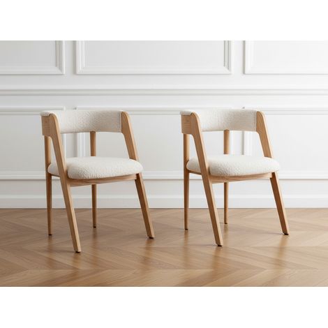 BOBOCHIC - Lot de 2 chaises BASTIDE placage chêne massif et tissu bouclette   Chêne