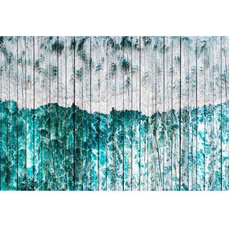 Papier peint panoramique bois turquoise & grise Tapisserie panoramique turquoise salon design Papier peint panoramique salle de bain moderne (1/3)