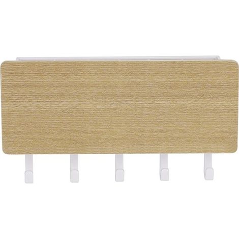 Porte-clés en bois avec étagère de rangement, organiseur de clés, crochets muraux et 5 crochets. Multifonctionnel et peu encombrant. Dimensions : 18 x (1/5)