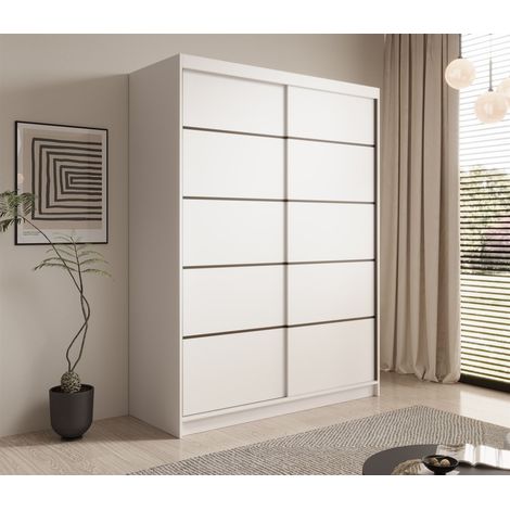 Schiebetürenschrank Schrank CALNT Weiß matt 150x200x58 cm (1/4)
