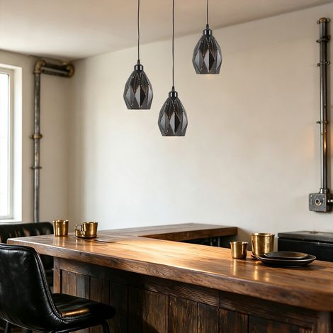 Lustre en fer 3 pièces, lustre rond noir, suspension moderne 220V pour cuisine et salle à manger, Luminaire (1/5)