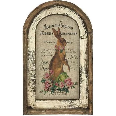 Rabbit Wall Art - Wooden Wall Decor - Rustic Farmhouse Style - 30 x 20 cm - For Living Room Office Bedroom - 1 Piece (1/5)