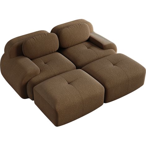 Modulares 2-Sitzer-Sofa aus braunem Cordvelours mit Chaiselongue (1/5)