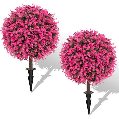 Ensemble de deux jardinières sphériques artificielles, roses et buis réalistes, fleurs artificielles, adaptées à une utilisation en extérieur (1/5)