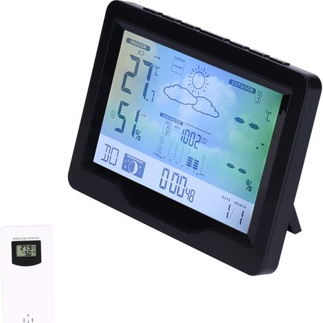 Station météo sans fil écran couleur thermomètre hygromètre réveil numérique avec calendrier (1/5)