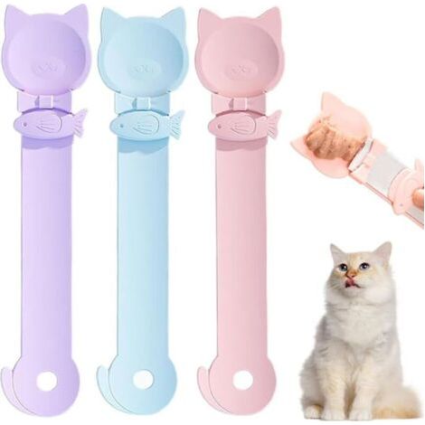 Lot de 3 cuillères à friandises pour chats, distributeur de friandises multifonctionnel, cuillères pratiques pour lécher les aliments humides (3 couleurs)