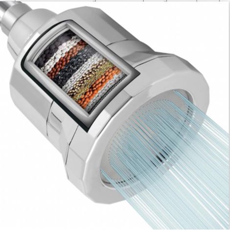Filtered rain shower head, 360° rotating, water purifying shower head (silver). (1/5)