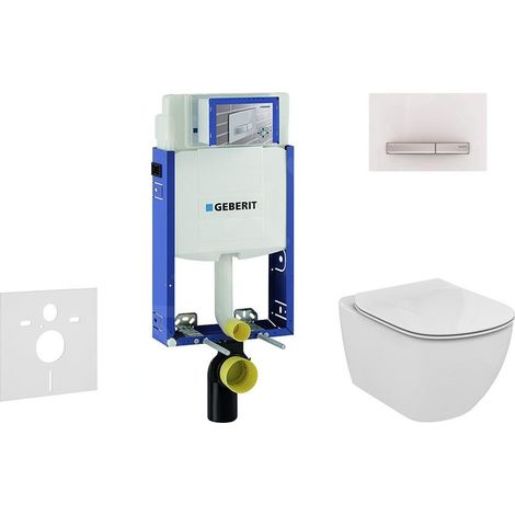Geberit Kombifix - Bâti-support pour WC suspendu avec plaque de déclenchement Sigma 50, blanc alpin + Ideal Standard Tesi – cuvette et abattant, Aquablade, SoftClose 110.302.00.5 NU8