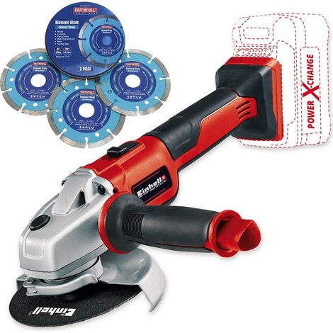 Einhell 18v Cordless Brushless Angle Grinder 115mm Power X-Change +X3 Blades (1/5)