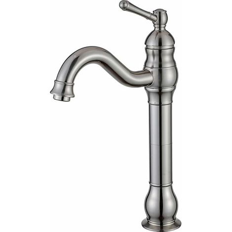 VURAHOME – Retro-Badezimmerarmatur mit hohem Auslauf, gebürstete, matte Oberfläche, 360° schwenkbar, Einhebelmischer, Messing-Badezimmerarmatur, hoher Auslauf für Badezimmer (1/5)
