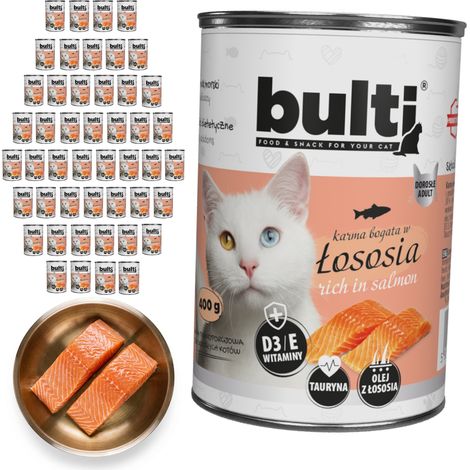 Alimento húmedo para gatos BULTI sabor salmón, lata de 48 x 400 g. (1/2)
