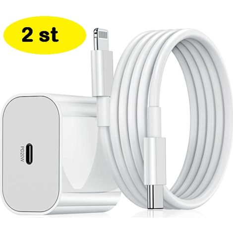 chargeurs rapides pour iPhone, adaptateurs secteur USB-C 20 W + 2 câbles de 2 m (blanc)