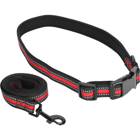 Bequemes Führhalsband aus reflektierendem Gurtband für Hunde, mit Zugseil, rot, Größe M. (1/5)