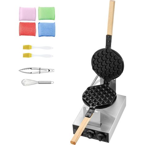 Gaufrier à Bulles Commercial 1400W, Machine à Pancakes Œufs, Acier Inoxydable Antiadhésif, Rotation 180°, Contrôle Temp/Temps, Poignée Bois, pour Restaurant Boulangerie Snack-Bar (1/5)