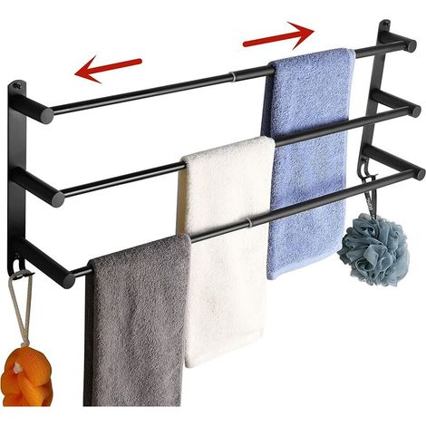 royaluxe- Acier Inoxydable Porte-Serviettes de Salle de Bain ,Rétractable Barres Porte-Serviettes Mural,Porte-Serviettes Adhésif Niveaux sans perçage,pour Cuisine, Salle de Bains, Hôtel (Argent 3 Couc (1/5)