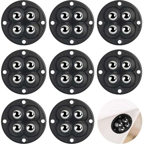 Set mit 8 Kugellagerrollen – 4 Rollen – Kleine, universelle, selbstklebende Räder – 360° drehbare Rollen – Für Möbel – Flach, aus Stahl, Acrylnitril-Butadien-Styrol und Holz
