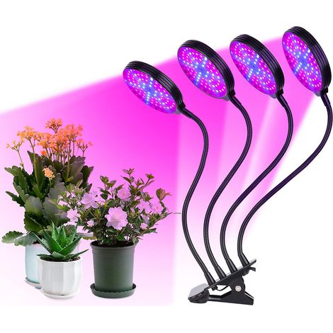 Lampe de croissance LED pour plantes d'intérieur 60 W, 4 têtes LED rouges et bleues, allumage et extinction automatiques, minuterie 4/8/12 h, 3 lampes-AquaForge (1/5)