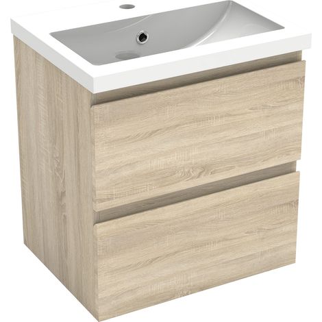 AICA Mueble de baño con lavabo, roble, dos cajones, 50 x 38,5 x 52 cm (1/5)