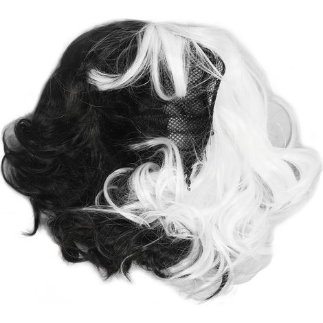 Perruque courte femme frisée ondulée noir et blanc - Accessoire capillaire tendance (1/5)