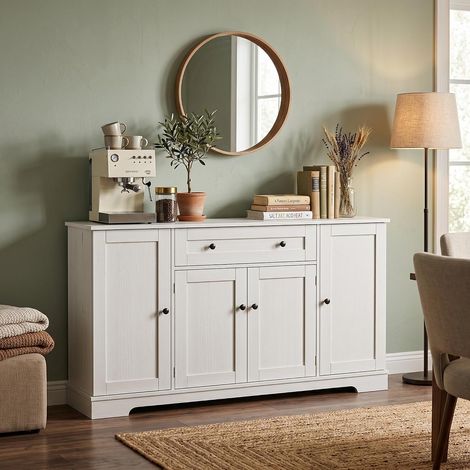 FurnitureR White Sideboard Buffet 138x40x85cm with Drawer 4 Doors (1/5)