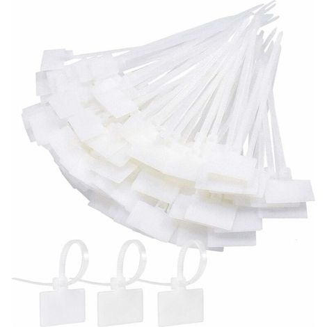 Attache Cable Electrique 250Pcs Cable Management avec Etiquette Serre Cable Plastique Blanc Etiquette Cable Ties Cable Pour L'école Jardin Bureau Mur Voiture (1/4)