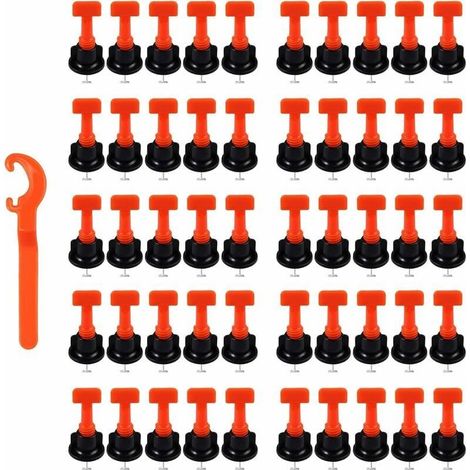 Kit de système de nivellement de carrelage réutilisable 100 pcs. Niveleur de tuile en T et 1 pièce. Clé d'espacement 2-8 mm / Épaisseur 5-18 mm Construction de paroi en céramique (1/5)
