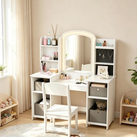 Toeletta per bambini 104x40x112 cm in MDF bianco con contenitore FloraGrace (1/5)