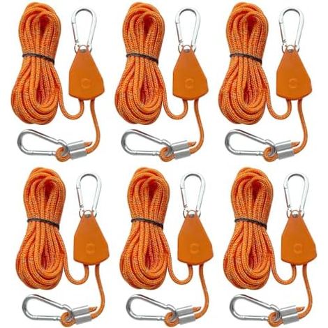 6 Stück 4M Reflektierend Abspannseile Seil, Abspannseile mit Seilspanner, 4mm Leichte Abspannleine Zeltschnur, Abspannseile Camping, Seilratsche mit Haken für Zelt Zeltplane Camping (Orange) (1/5)