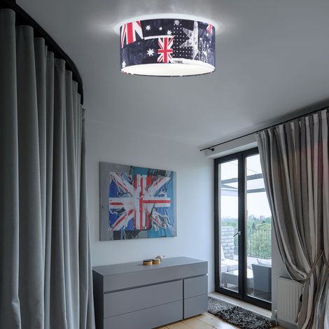 Lampada da soffitto con bandiera Union Jack Bandiera britannica Plafoniera bianca rossa blu, 2x E27, diametro x altezza 45 x 20 cm (1/5)