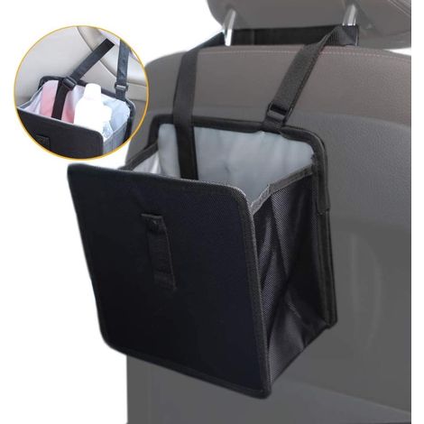Poubelle de voiture avec couvercle, sac poubelle étanche et anti-fuite pour voiture, sac poubelle pliable et organisateur pour les déplacements (1/5)