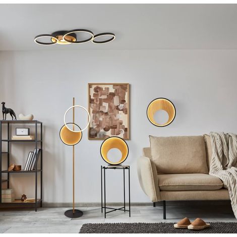 Lampadaire design Curio noir avec du bois - EU36302-1BK (1/3)