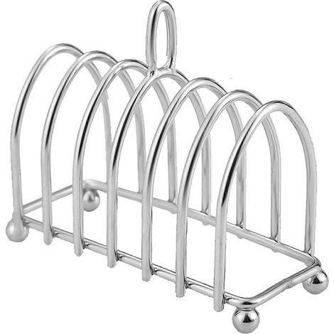 Porte-toast en acier inoxydable à 6 fentes pour pain de mie avec poignée, idéal pour la cuisine et la boulangerie. (1/4)
