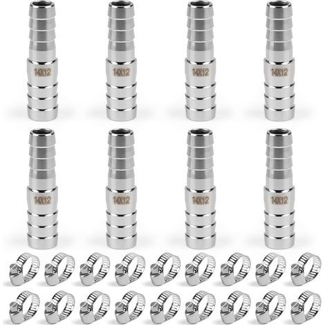 8 pièces Adaptateur en Acier Inoxydable 304 14mm à 12mm pour Tuyau Réducteur, Réducteurs de Raccords Cannelés Droits, Raccord Intercooler pour Liquide de Refroidissement, pour L'eau, L'air (1/5)