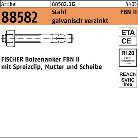 FISCHER FBN II 10/ 50/125 Bolzen verzinkt-blau mit Bewertung druckzonentauglich