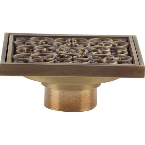 Grille de siphon de sol de douche en laiton antique de 10 cm pour salle de bain (1) (1/5)