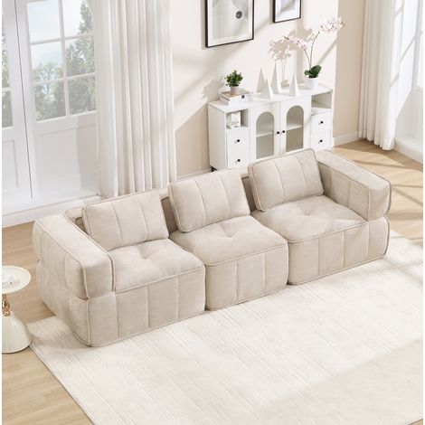 Divano modulare 3 posti 271 x 93 x 67 cm, schiuma 32D, poliestere beige, senza montaggio DESVIAE (1/5)