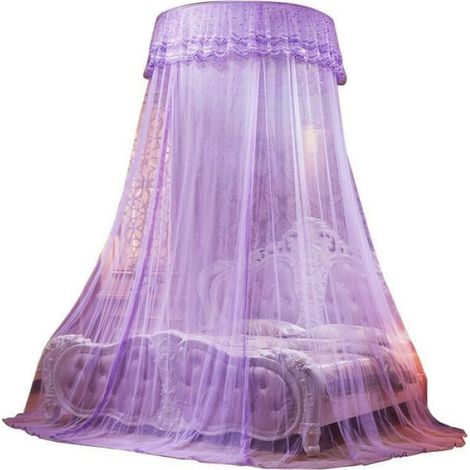 Moustiquaire de Lit - - Dôme Suspendu - 3m Hauteur - Violet - Lavable (1/4)